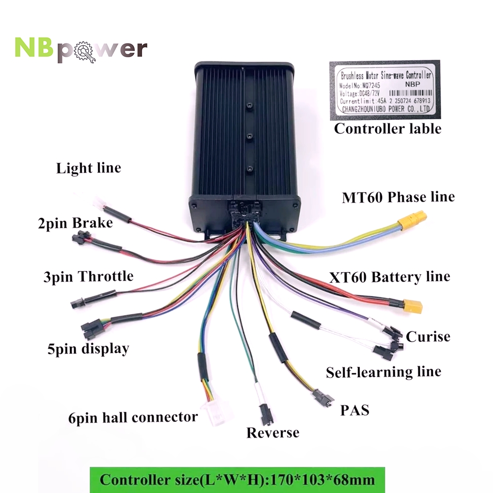 72V 45A Dual Controller - デュアルモードNBpower 48V/72V 45A正弦波電動自転車コントローラー（1500W-2000W電動自転車モーター用）+SW900/UKC1ディスプレイ